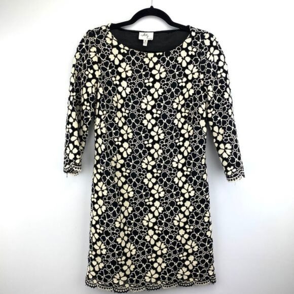 Milly of New York Cream &amp; Black Floral Eyelet Dress size 2 - Picture 1 of 6